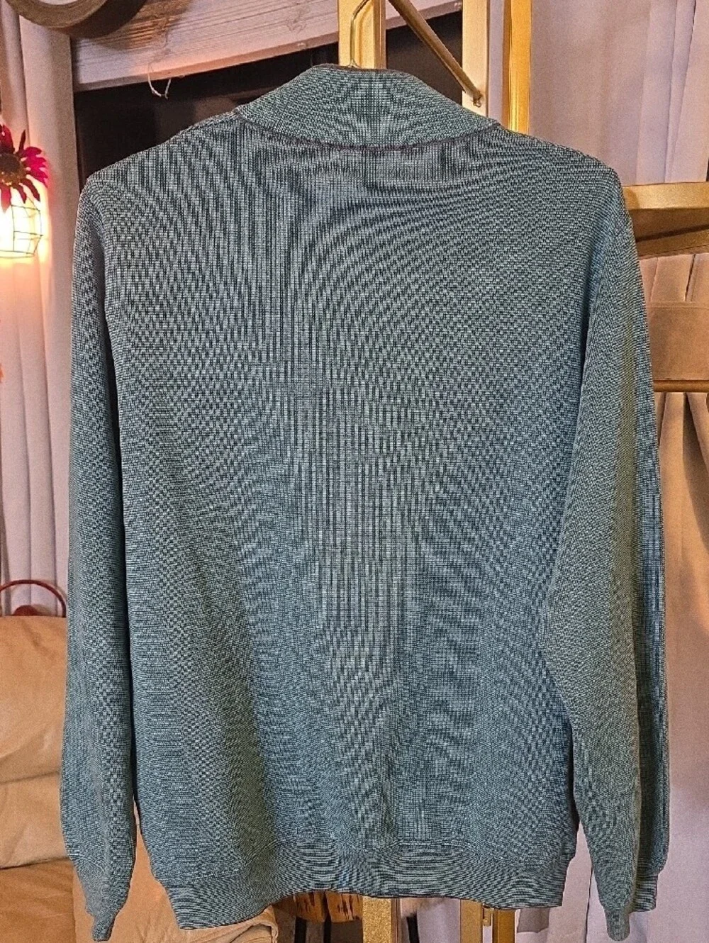St. Croix Men's Teal Green Half-Zip Sweater Medium Cotton Blend Zipper